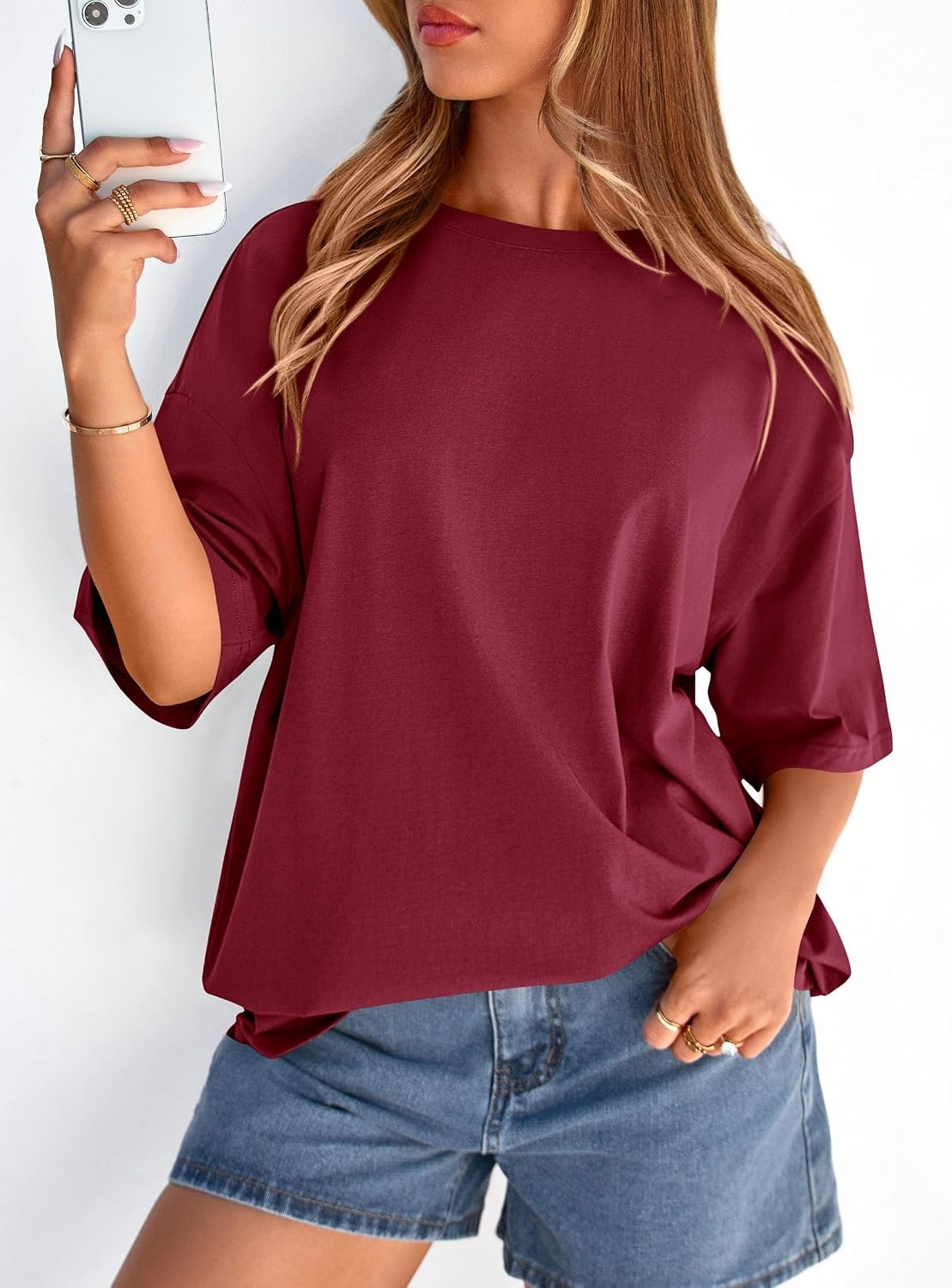 image:imagePRETTYGARDEN Womens Oversized Tshirts Going Out TopsBurgundy