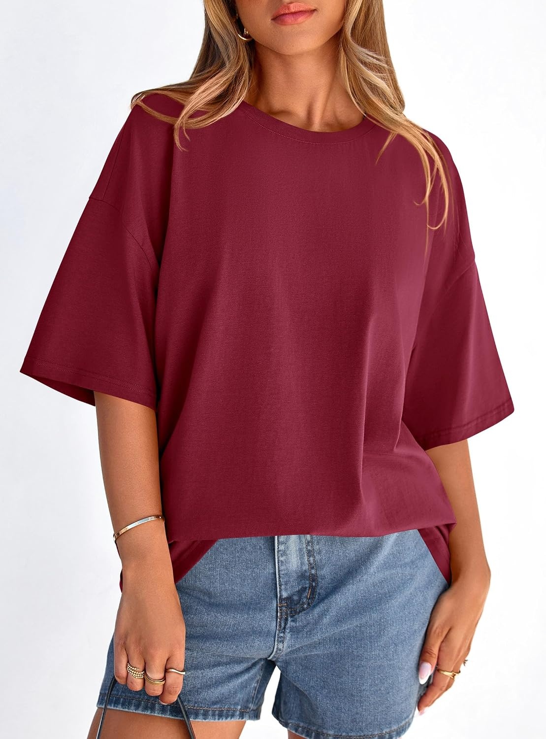 image:imagePRETTYGARDEN Womens Oversized Tshirts Going Out TopsBurgundy