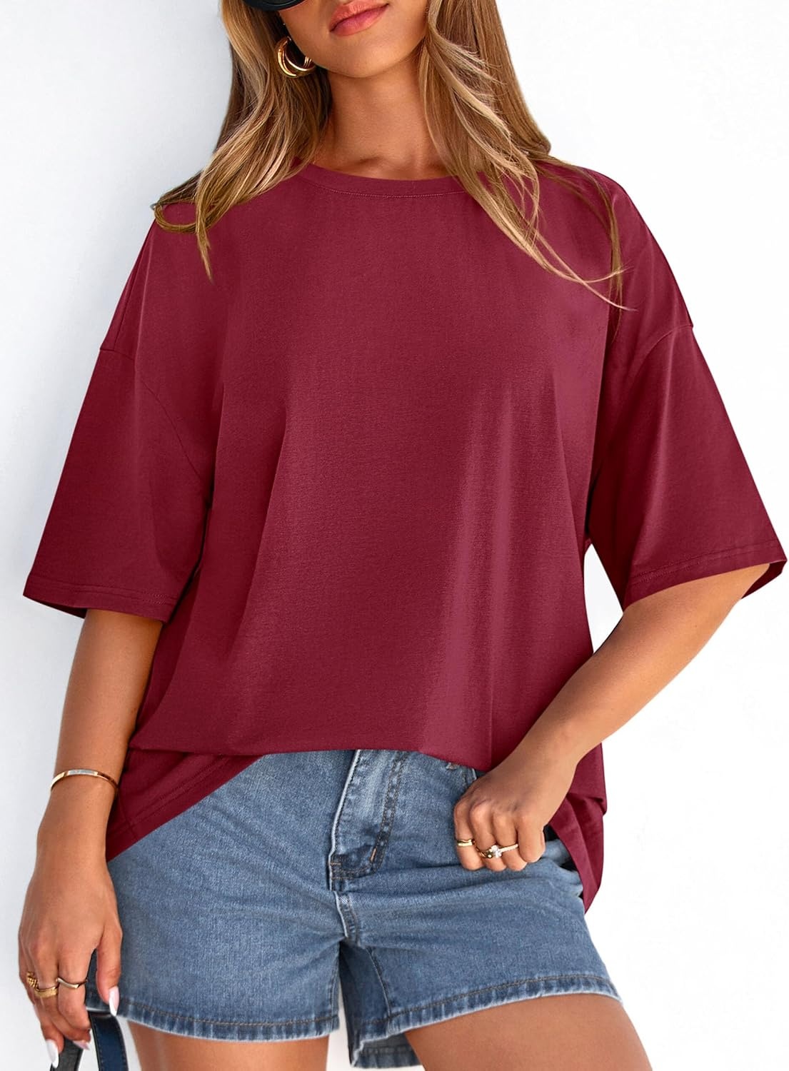 image:imagePRETTYGARDEN Womens Oversized Tshirts Going Out TopsBurgundy