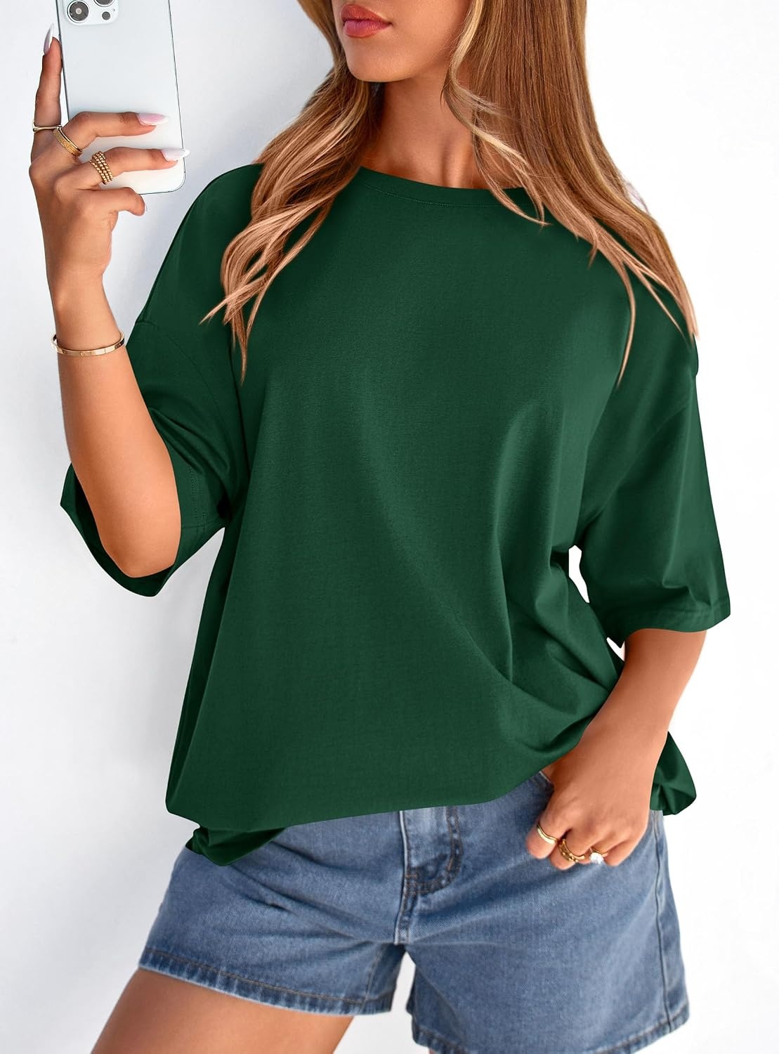 image:imagePRETTYGARDEN Womens Oversized Tshirts Going Out TopsDark Green