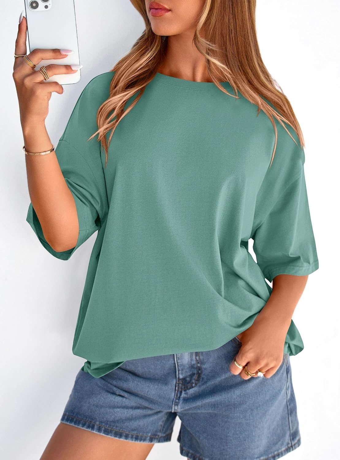 image:imagePRETTYGARDEN Womens Oversized Tshirts Going Out TopsLight Green