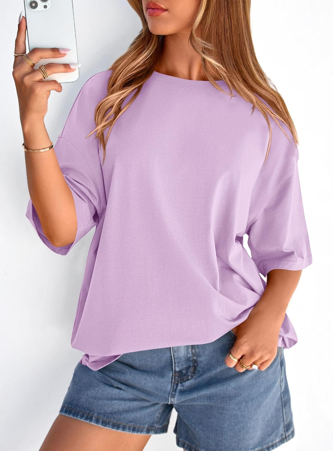 image:imagePRETTYGARDEN Womens Oversized Tshirts Going Out TopsLight Purple