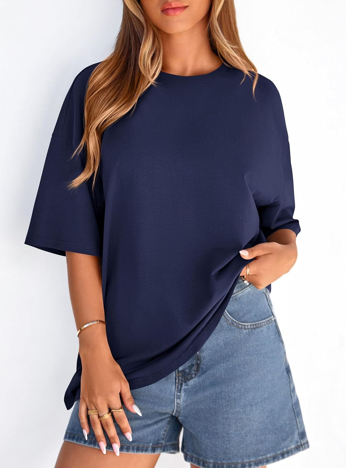 image:imagePRETTYGARDEN Womens Oversized Tshirts Going Out TopsNavy Blue