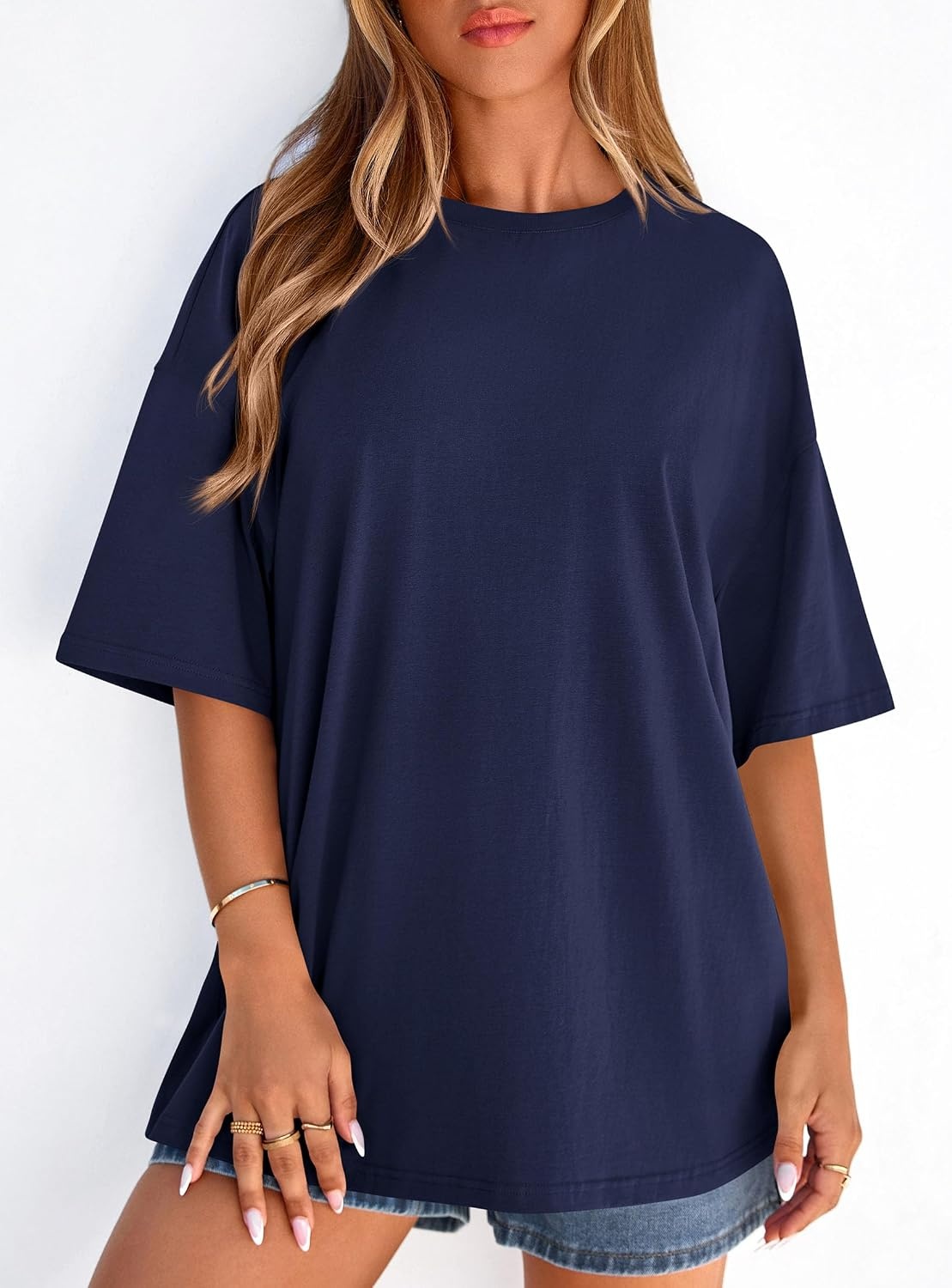 image:imagePRETTYGARDEN Womens Oversized Tshirts Going Out TopsNavy Blue