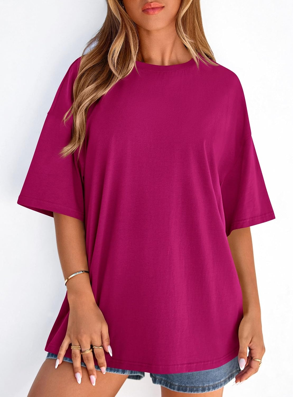 image:imagePRETTYGARDEN Womens Oversized Tshirts Going Out TopsRose Red