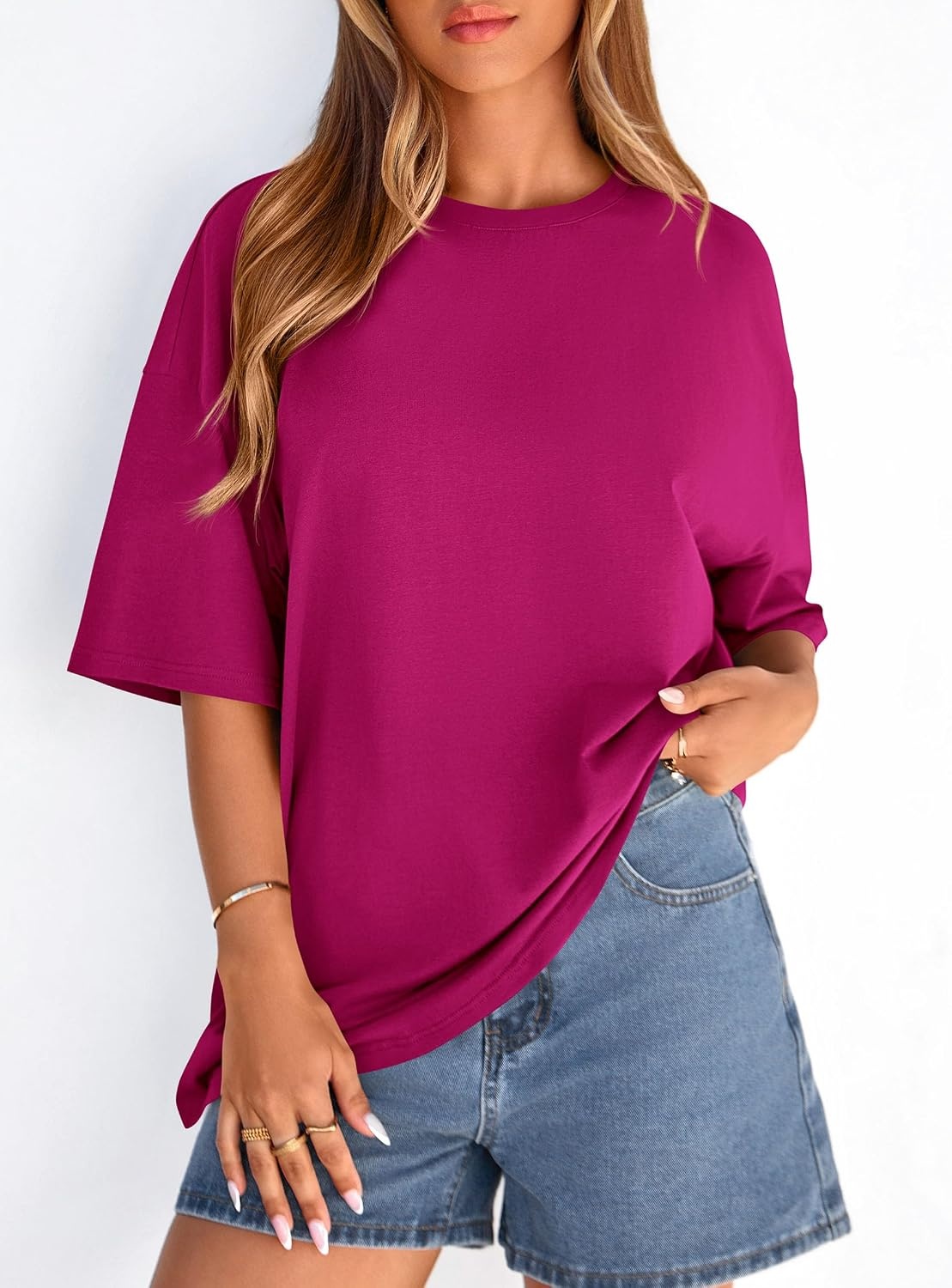 image:imagePRETTYGARDEN Womens Oversized Tshirts Going Out TopsRose Red