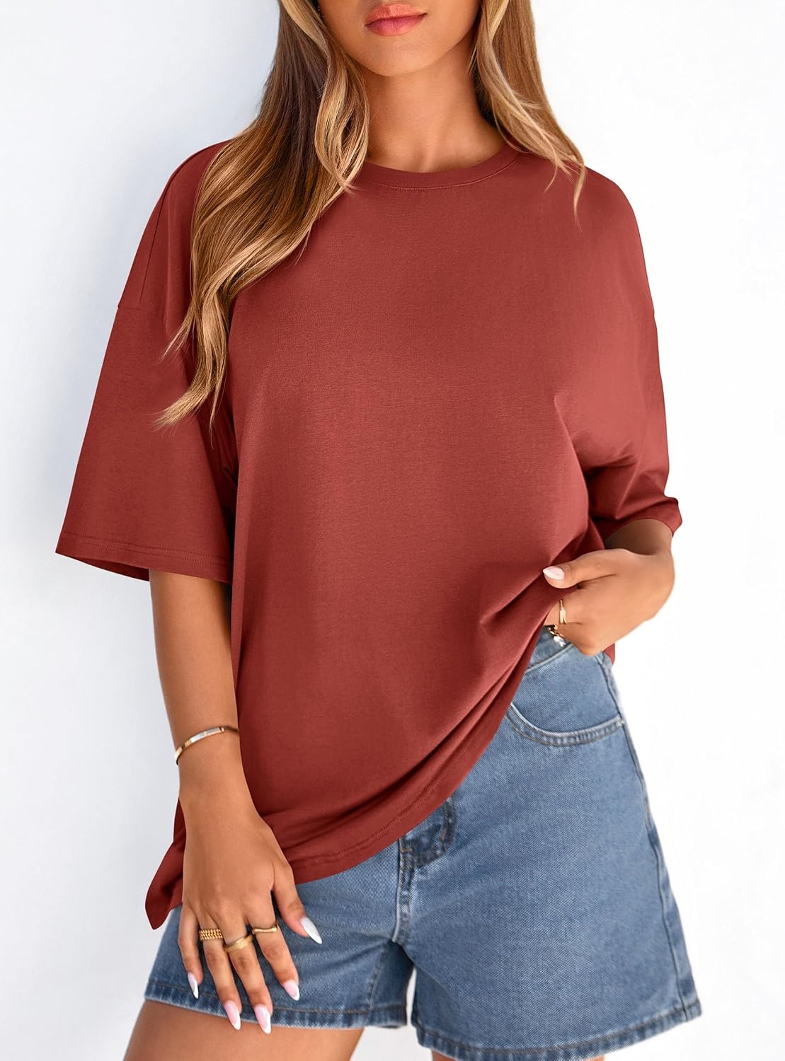 image:imagePRETTYGARDEN Womens Oversized Tshirts Going Out TopsRust Red