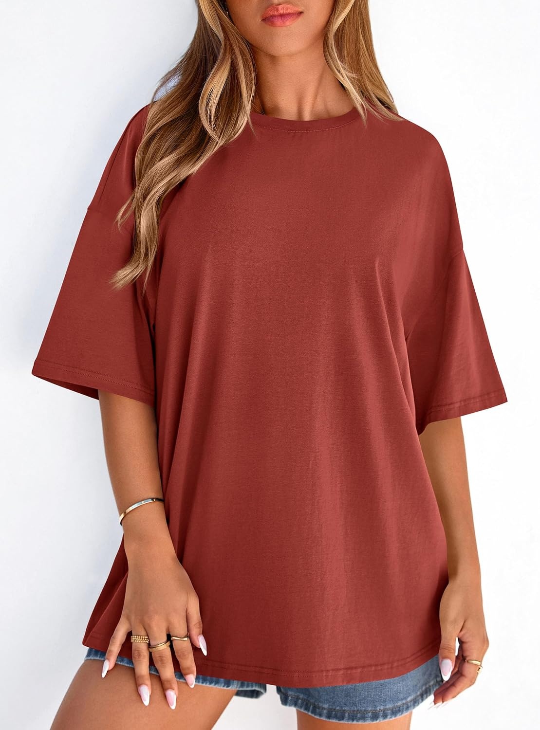 image:imagePRETTYGARDEN Womens Oversized Tshirts Going Out TopsRust Red