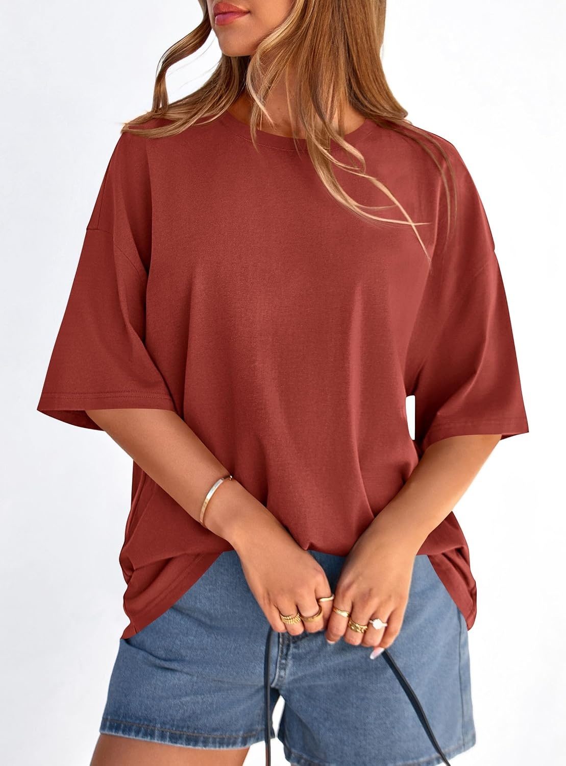 image:imagePRETTYGARDEN Womens Oversized Tshirts Going Out TopsRust Red
