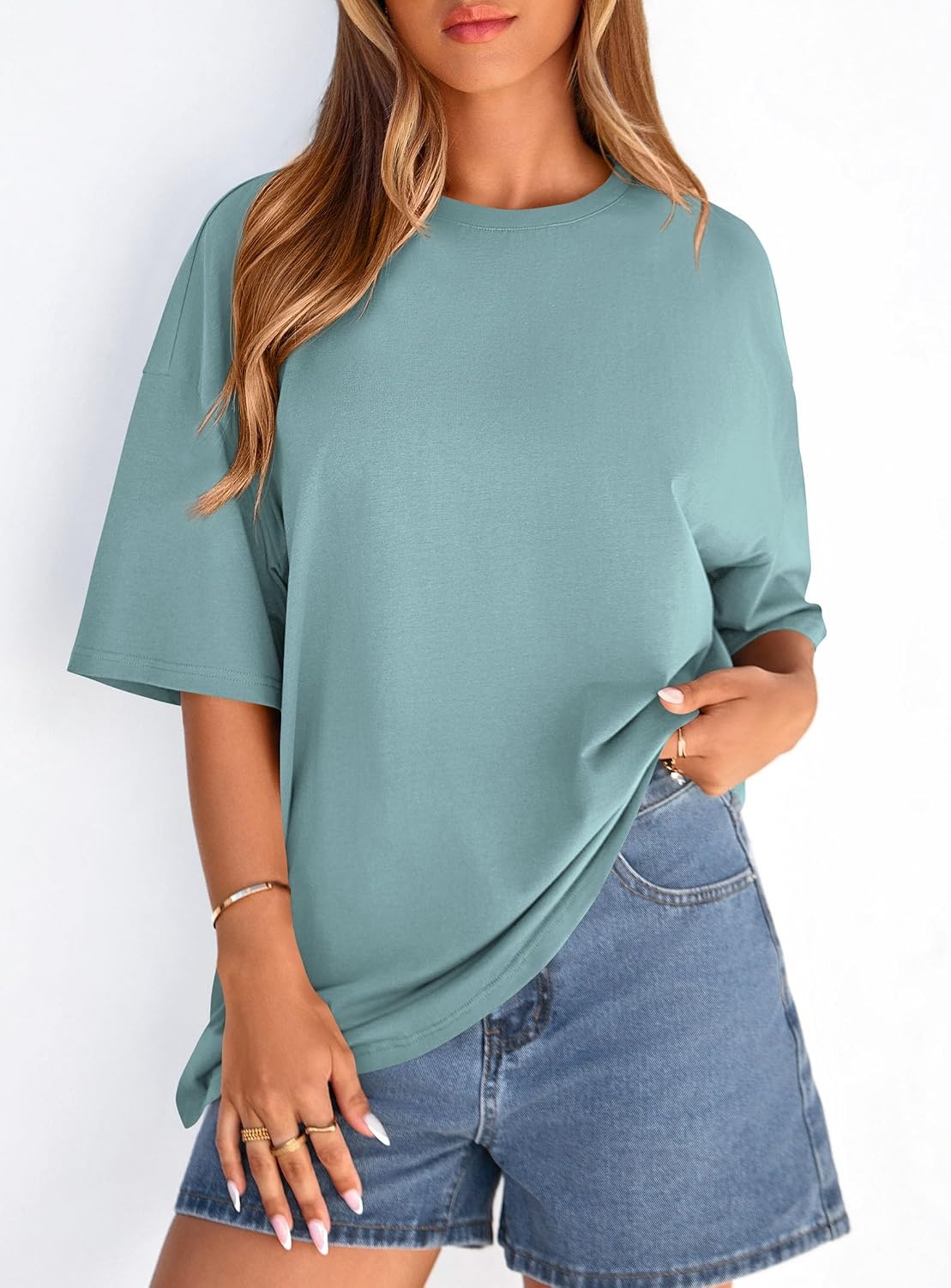 image:imagePRETTYGARDEN Womens Oversized Tshirts Going Out TopsSage Green
