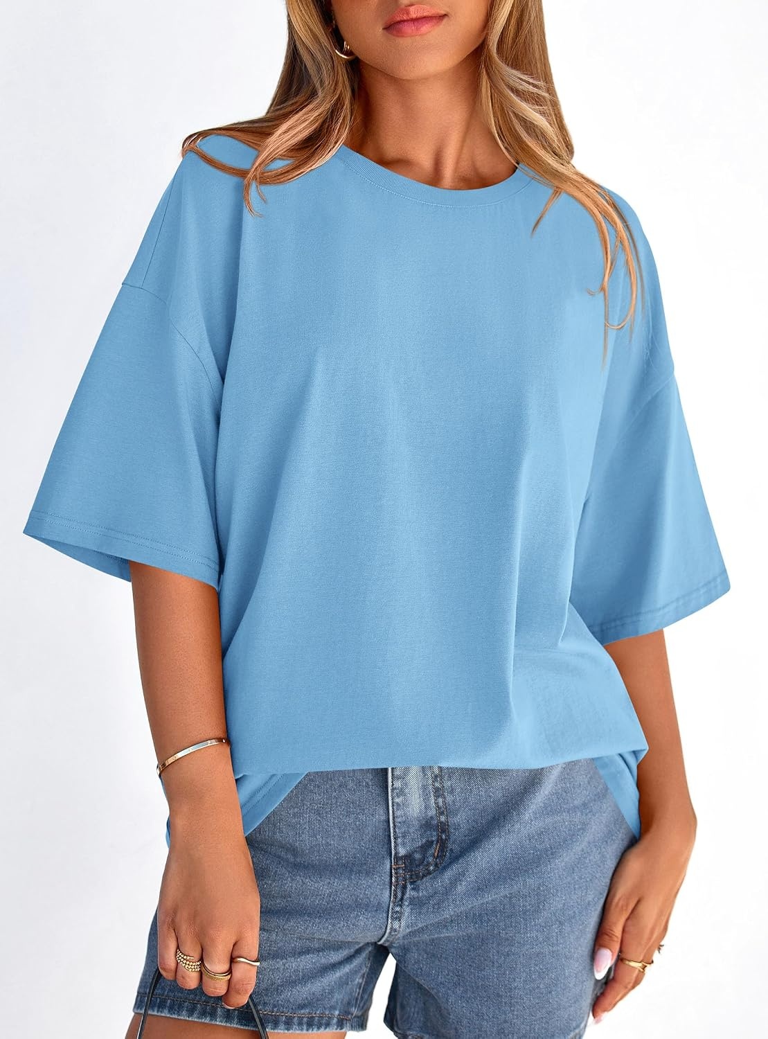 image:imagePRETTYGARDEN Womens Oversized Tshirts Going Out TopsSky Blue