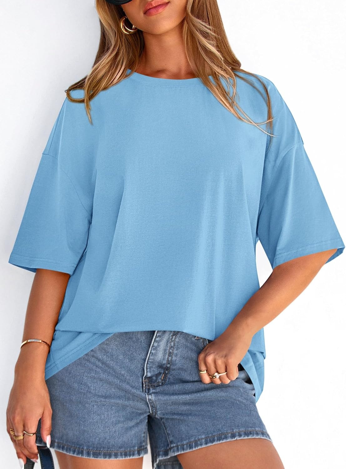 image:imagePRETTYGARDEN Womens Oversized Tshirts Going Out TopsSky Blue