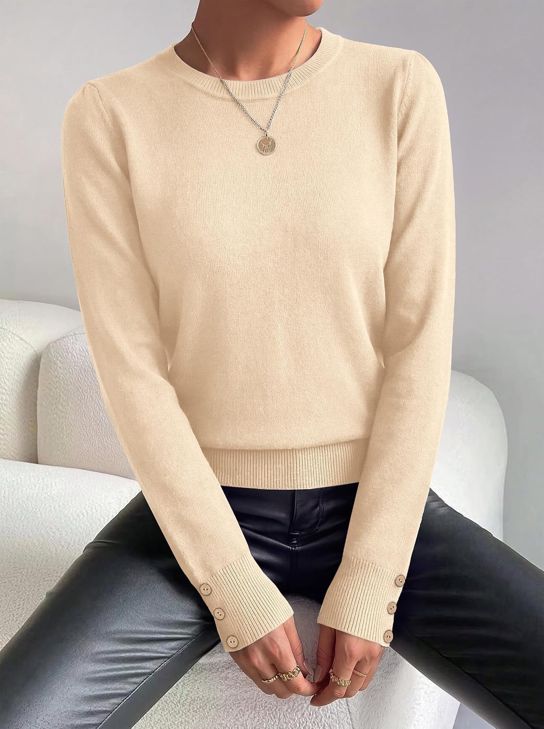 image:imagePRETTYGARDEN Womens Sweaters Lightweight Long Sleeve TopsApricot