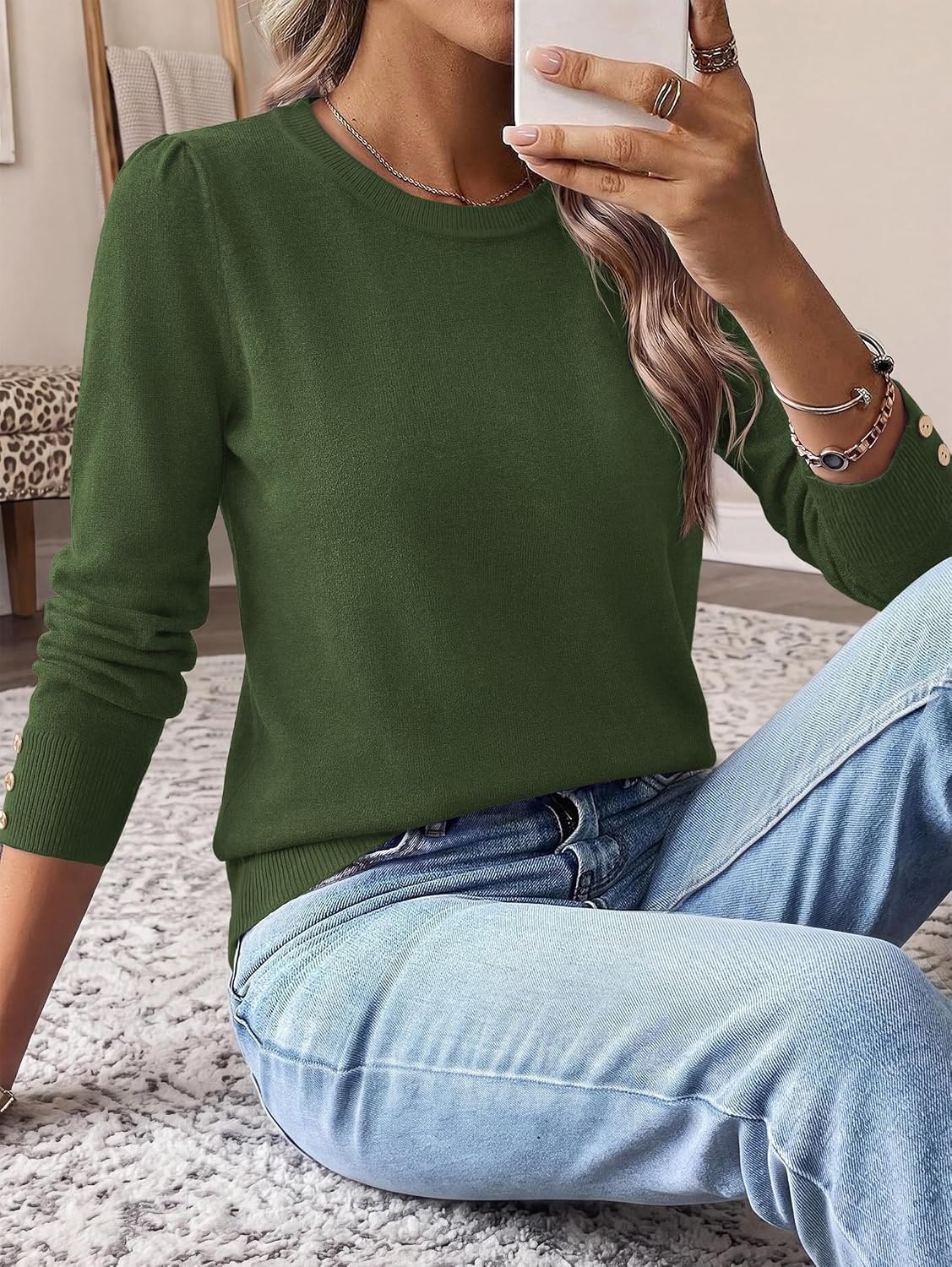 image:imagePRETTYGARDEN Womens Sweaters Lightweight Long Sleeve TopsArmy Green
