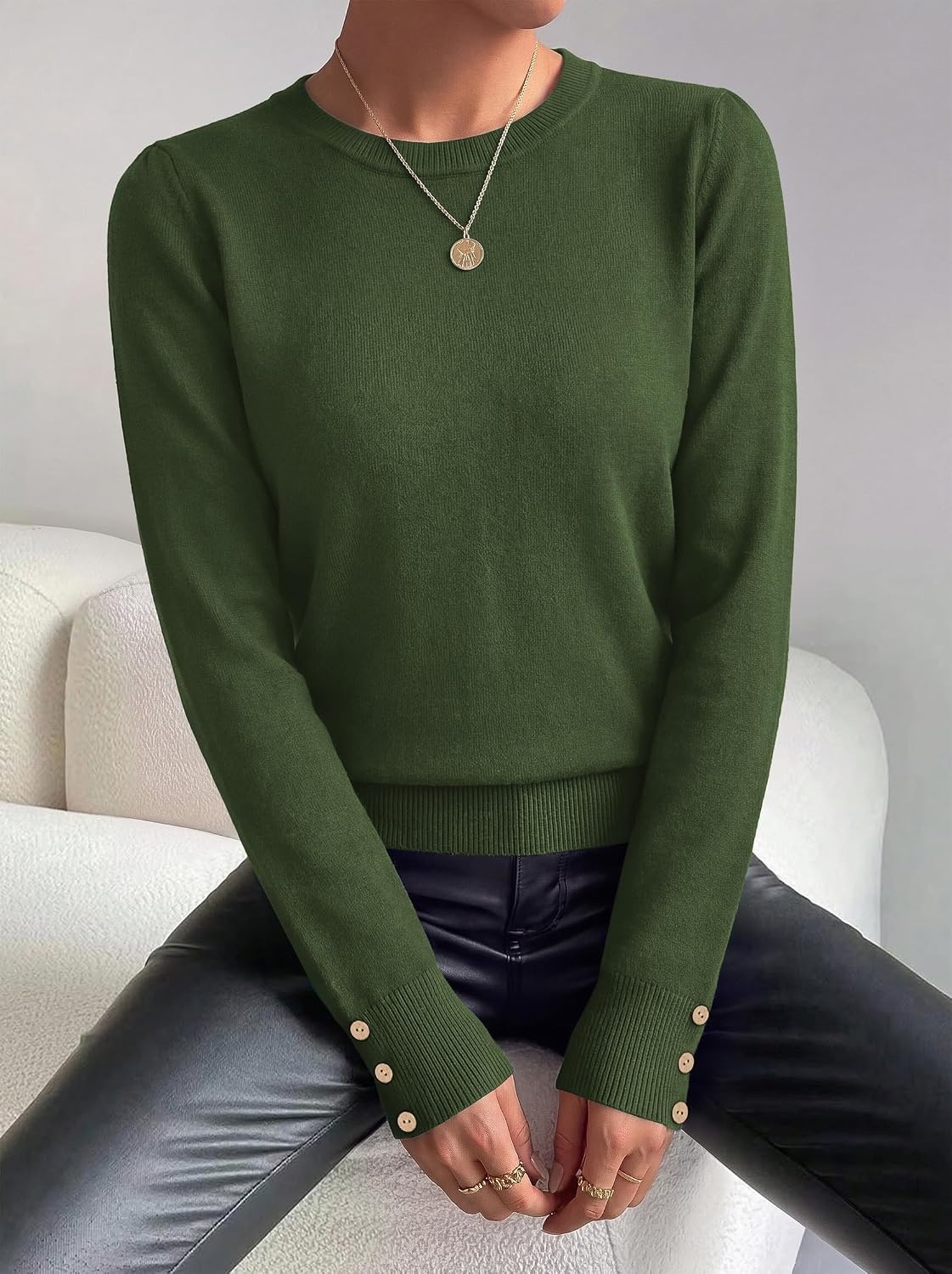 image:imagePRETTYGARDEN Womens Sweaters Lightweight Long Sleeve TopsArmy Green