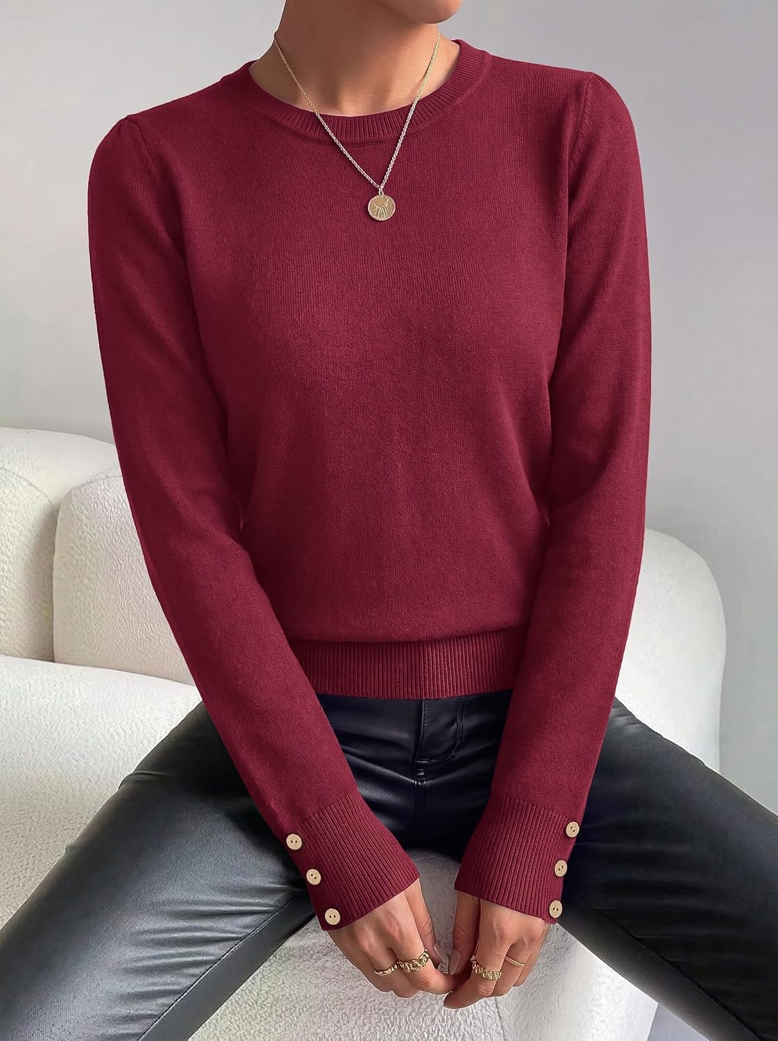 image:imagePRETTYGARDEN Womens Sweaters Lightweight Long Sleeve TopsBurgundy