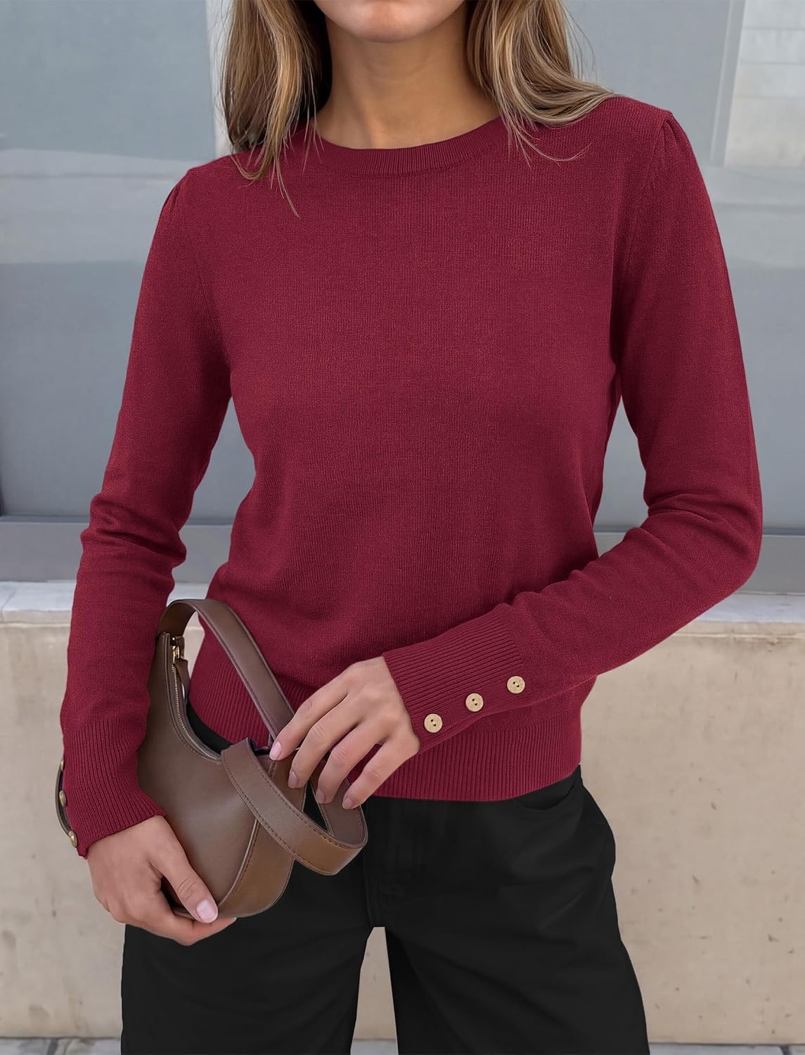 image:imagePRETTYGARDEN Womens Sweaters Lightweight Long Sleeve TopsBurgundy