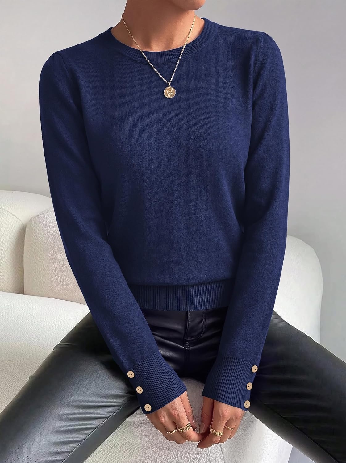 image:imagePRETTYGARDEN Womens Sweaters Lightweight Long Sleeve TopsNavy Blue