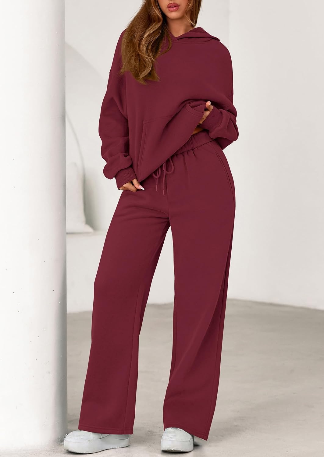 image:imagePRETTYGARDEN Womens Sweatsuits 2 Piece Outfit Fall Matching Lounge SetsBurgundy
