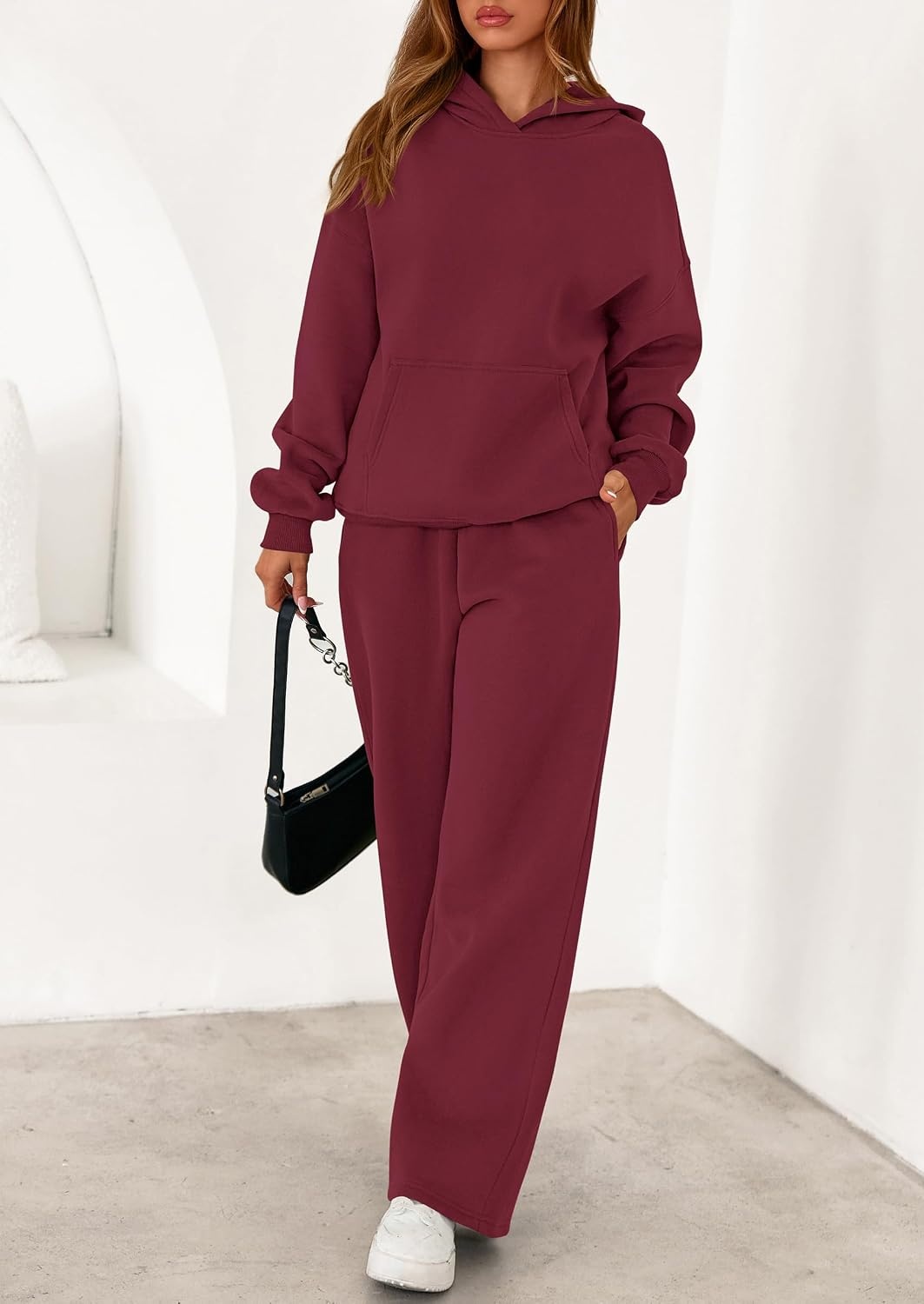 image:imagePRETTYGARDEN Womens Sweatsuits 2 Piece Outfit Fall Matching Lounge SetsBurgundy