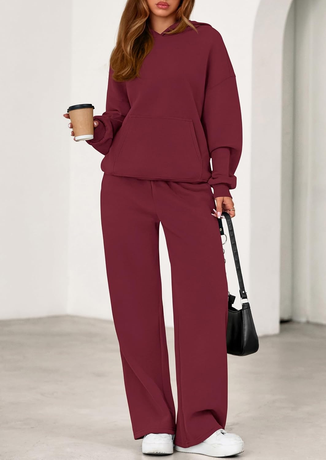 image:imagePRETTYGARDEN Womens Sweatsuits 2 Piece Outfit Fall Matching Lounge SetsBurgundy