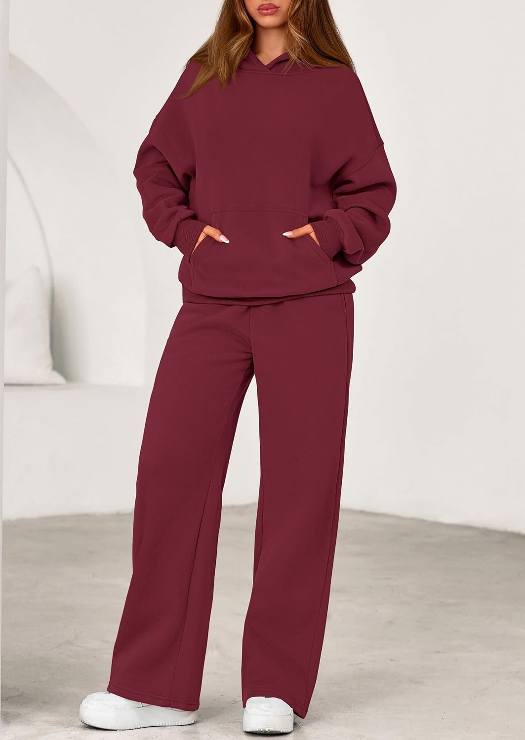 image:imagePRETTYGARDEN Womens Sweatsuits 2 Piece Outfit Fall Matching Lounge SetsBurgundy