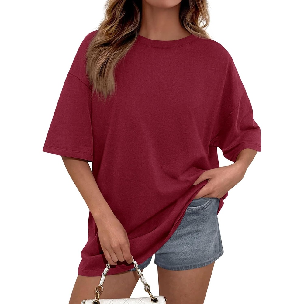 image:imagePRETTYGARDEN Womens Oversized Tshirts Going Out TopsBurgundy