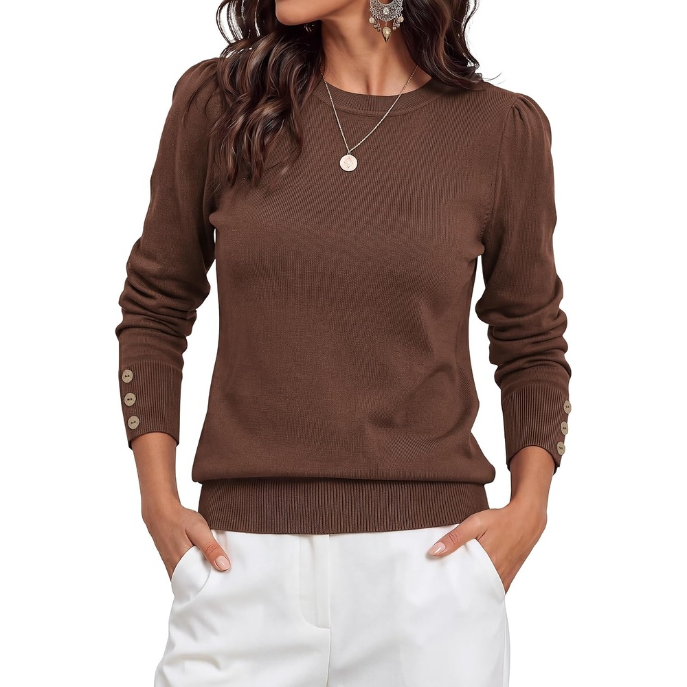 image:imagePRETTYGARDEN Womens Sweaters Lightweight Long Sleeve TopsBrown