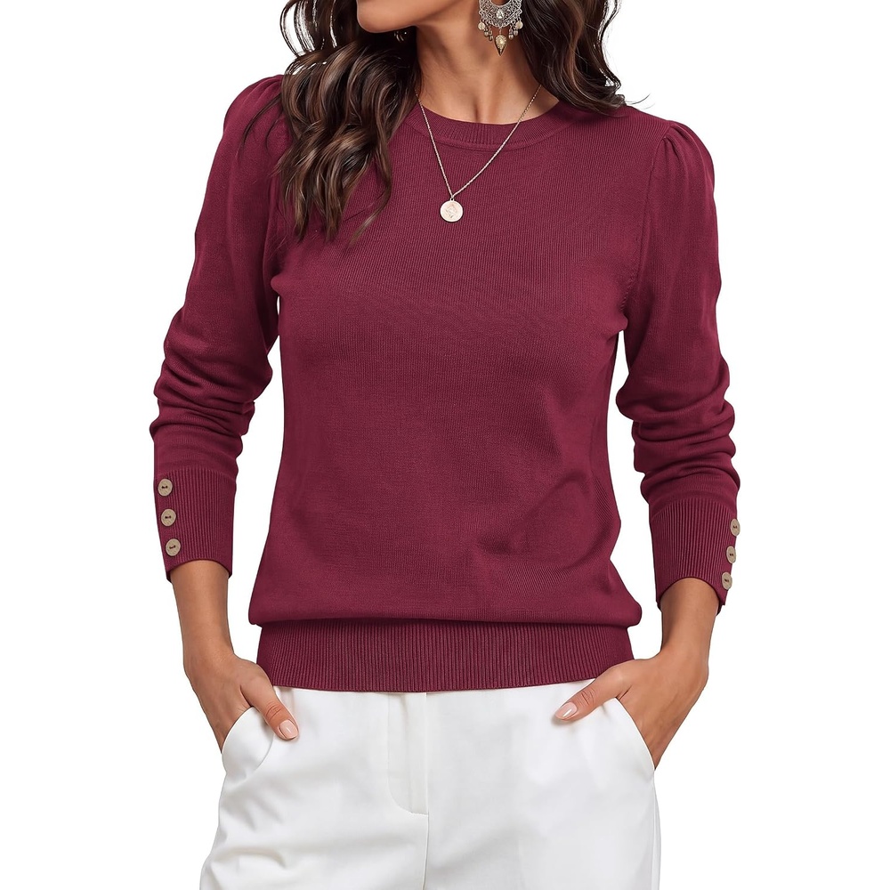 image:imagePRETTYGARDEN Womens Sweaters Lightweight Long Sleeve TopsBurgundy