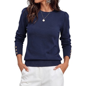 PRETTYGARDEN Womens Sweaters Lightweight Long Sleeve Tops(Navy Blue)