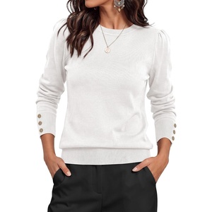 PRETTYGARDEN Womens Sweaters Lightweight Long Sleeve Tops(White)